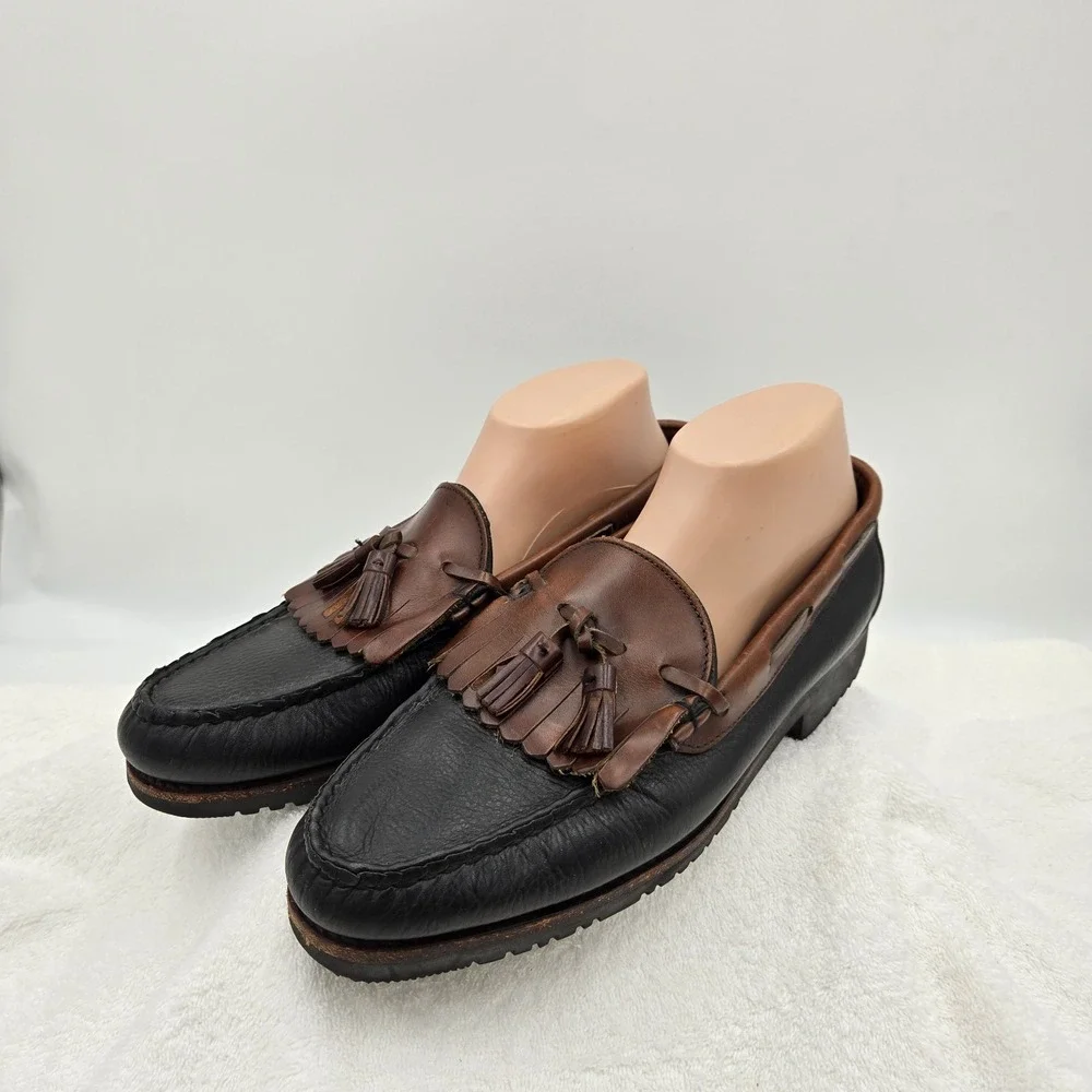 Allen Edmonds Nashua Mens Size 10 D Black/Brown Leather Kiltie Tassel Loafers